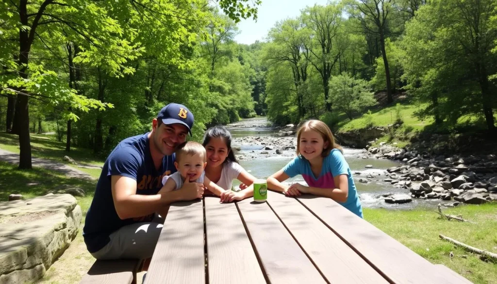 Family enjoying a picnic near Loyalsock Creek at Worlds End State Park