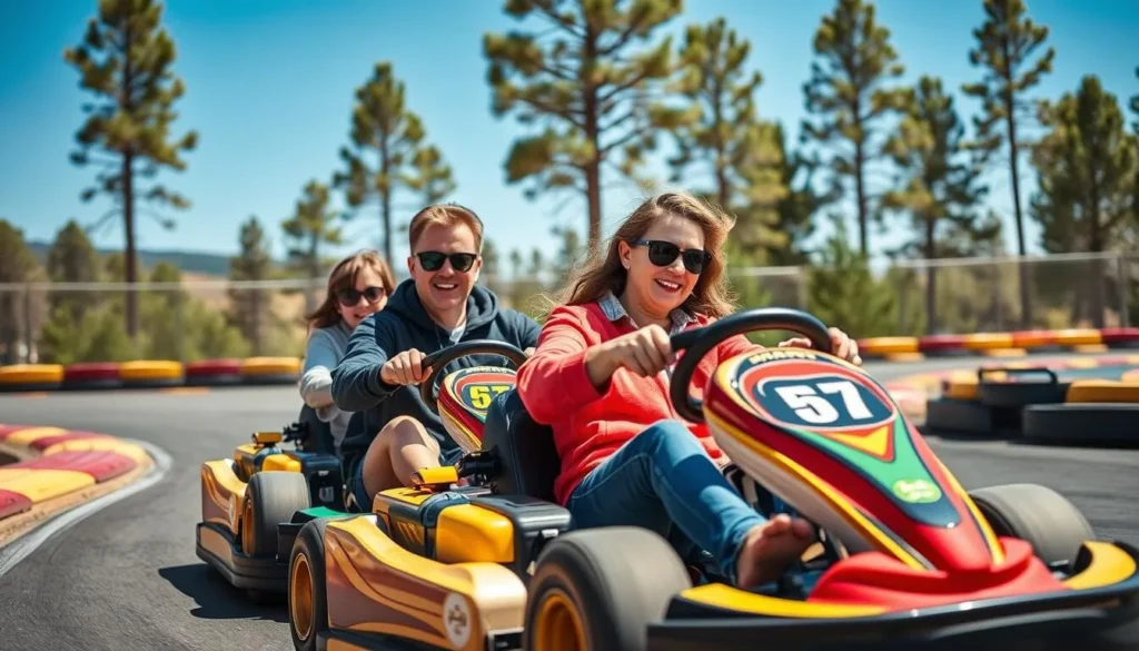 Family enjoying go-karts at Pillow's Funtrackers in Ruidoso