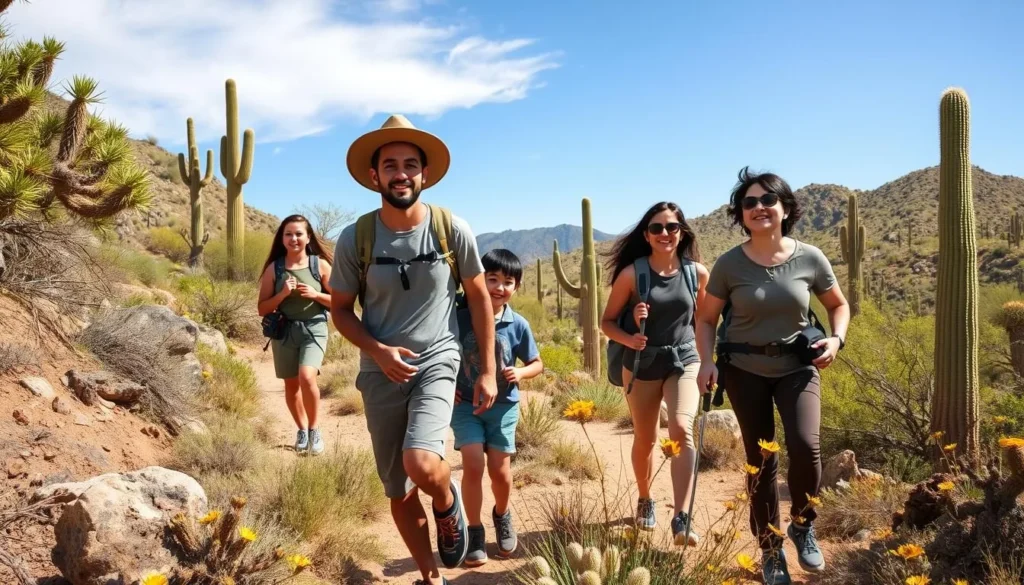Family hiking on the Nature Trail at Picacho Peak State Park