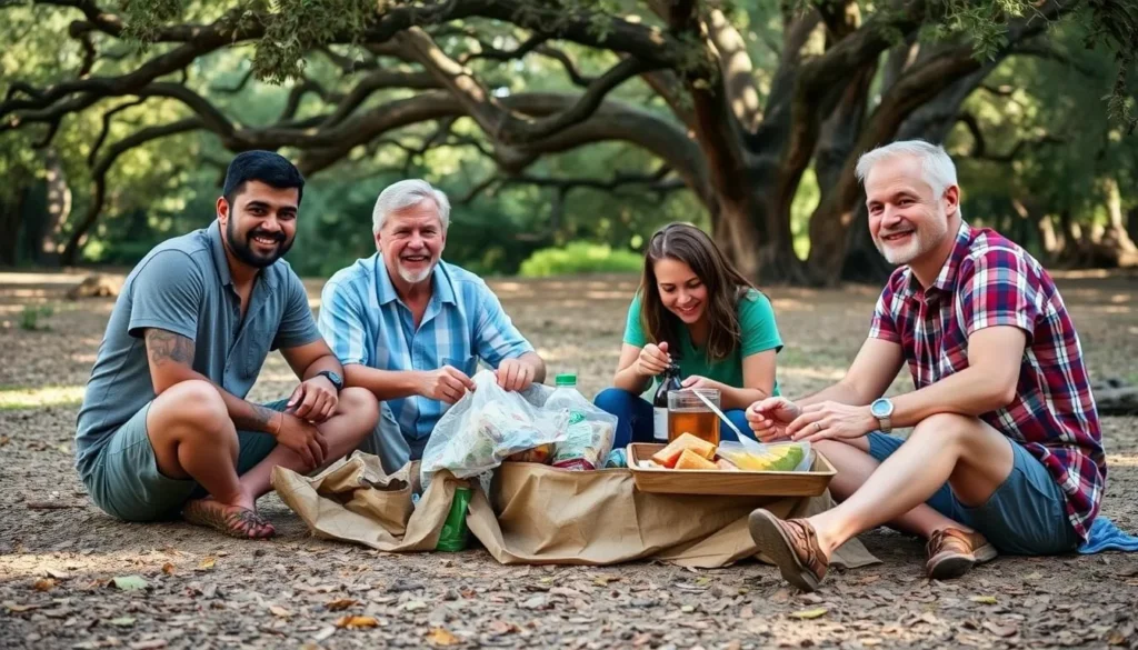 Family safely enjoying a picnic at Woodson Bridge State Recreation Area