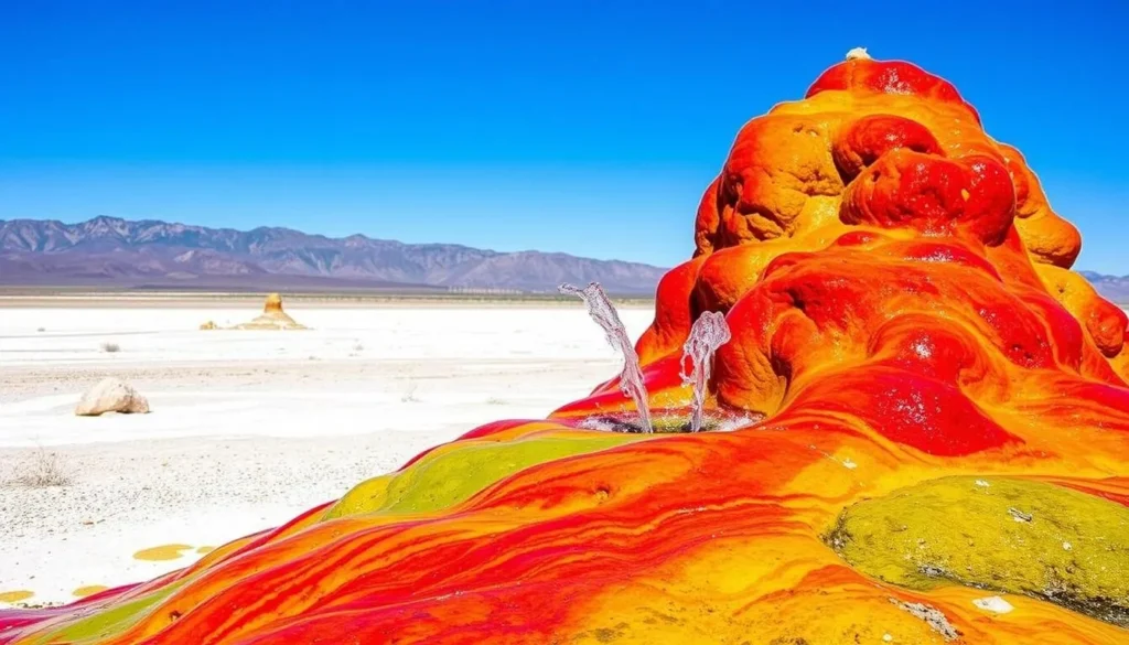 Fly Geyser with its colorful mineral deposits and steaming water