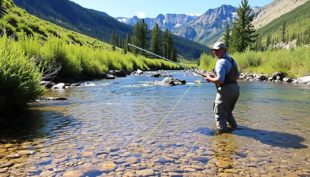 Fly fishing in a crystal clear stream along the Flat Tops Trail Scenic Byway Fly fishing in a crystal clear stream along the Flat Tops Trail Scenic Byway