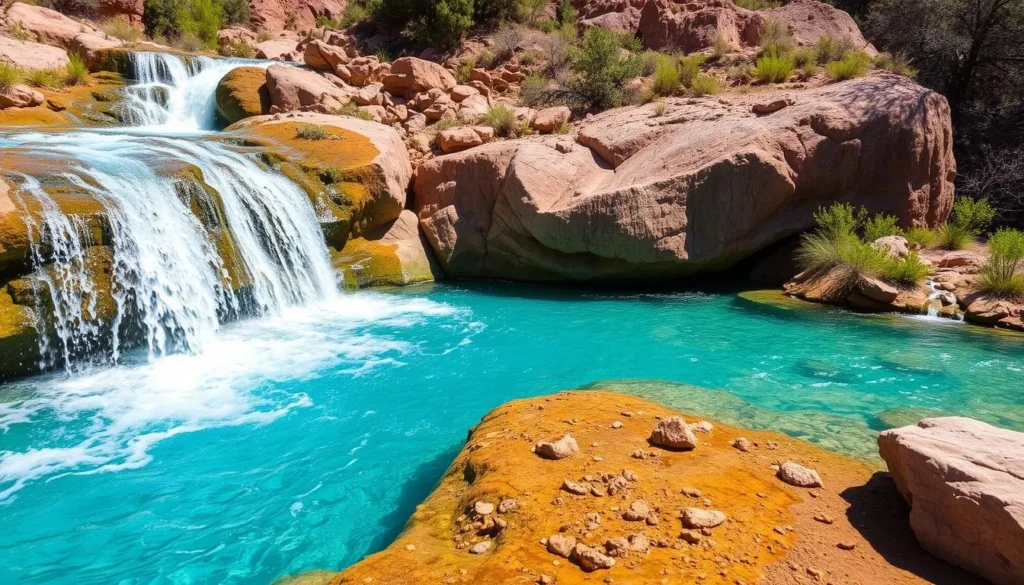 Fossil Creek Waterfall near Tonto Natural Bridge State Park Arizona with turquoise waters Fossil Creek Waterfall near Tonto Natural Bridge State Park Arizona with turquoise waters