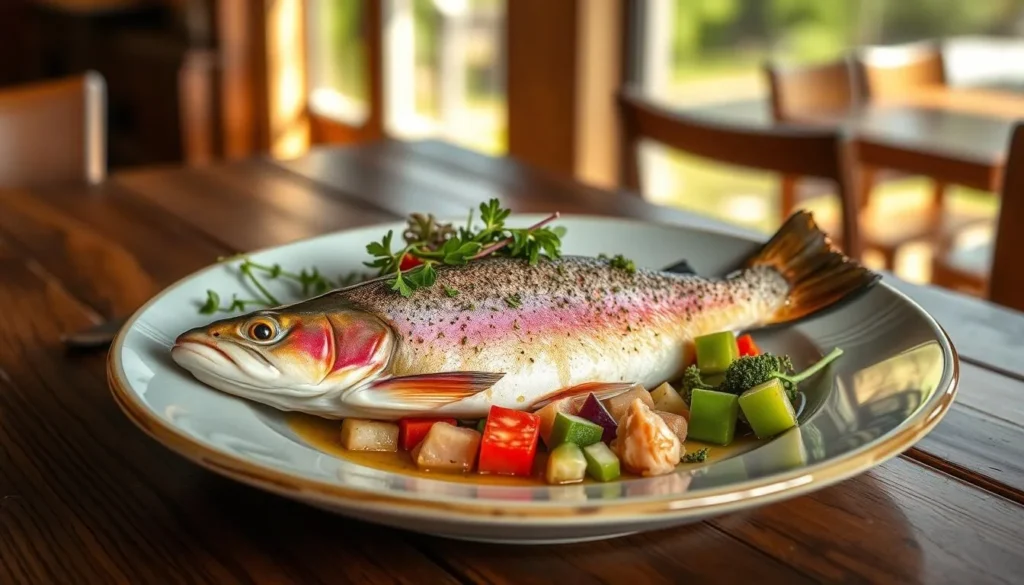 Fresh local trout dish served at a restaurant near Ward Creek