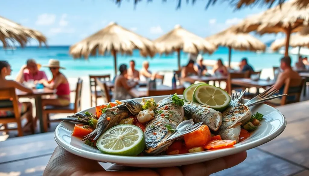 Fresh seafood dish being served at a beachfront restaurant, showcasing the local cuisine as one of the best things to do in Zihuatanejo Mexico Fresh seafood dish being served at a beachfront restaurant, showcasing the local cuisine as one of the best things to do in Zihuatanejo Mexico