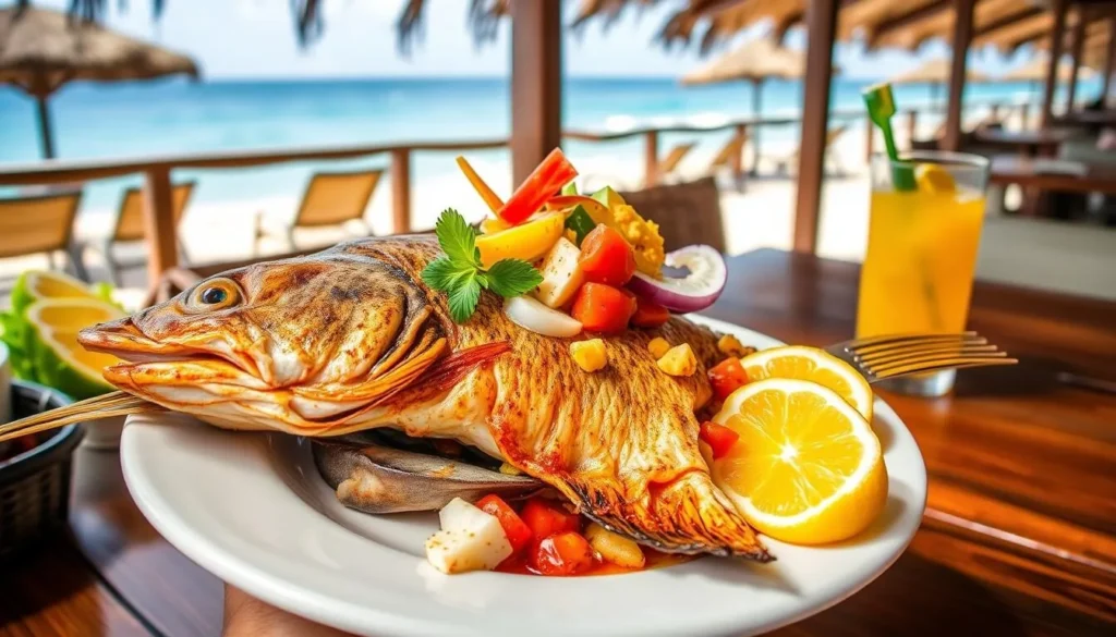 Fresh seafood dish served at a beachfront restaurant in Bayahibe