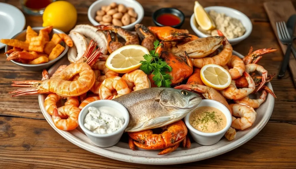 Fresh seafood platter featuring Louisiana Gulf Coast specialties