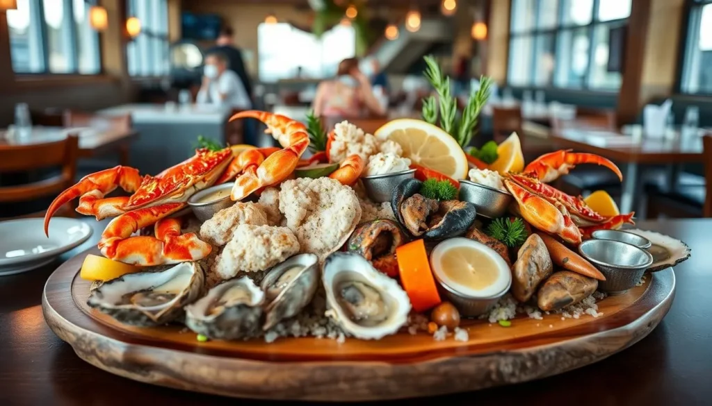 Fresh seafood platter featuring local Dungeness crab and other Pacific seafood specialties Fresh seafood platter featuring local Dungeness crab and other Pacific seafood specialties