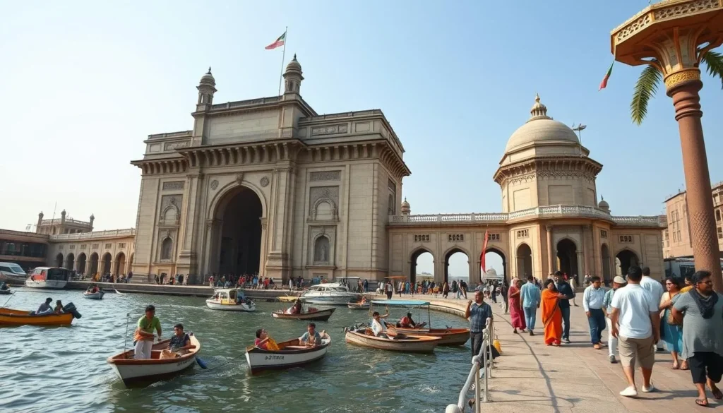 Gateway of India with boats in the harbor - Mumbai travel guide