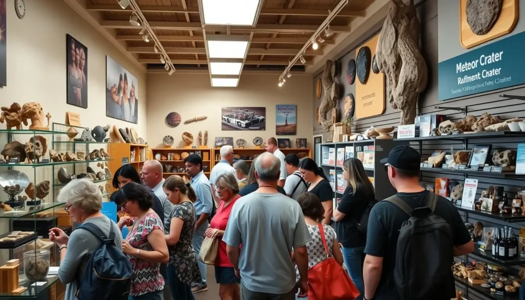 Gift shop at Meteor Crater with meteorite specimens and souvenirs Gift shop at Meteor Crater with meteorite specimens and souvenirs
