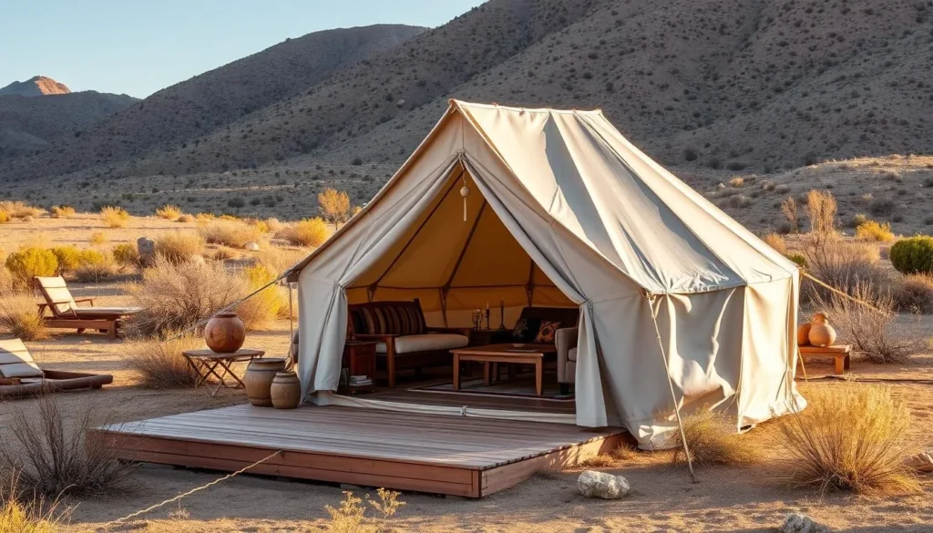 Glamping tent accommodation option near Highline Lake State Park