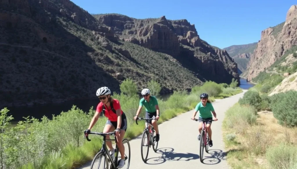 Glenwood Canyon Recreation Path with cyclists approaching Hanging Lake trailhead
