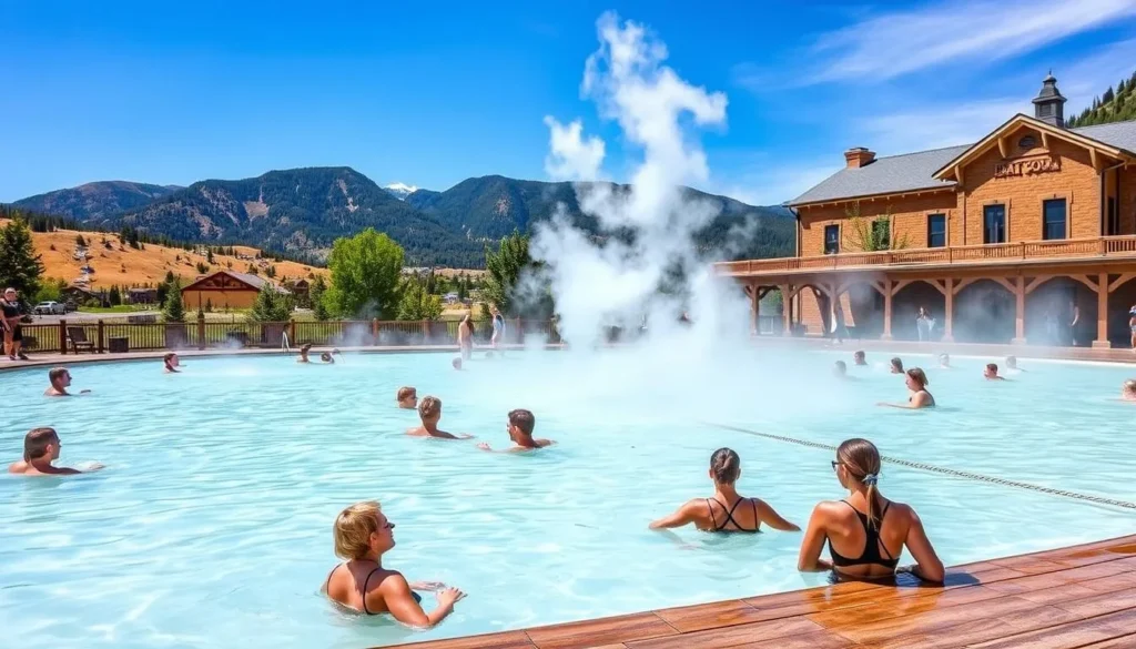 Glenwood Hot Springs Pool with mountain backdrop near Hanging Lake Colorado