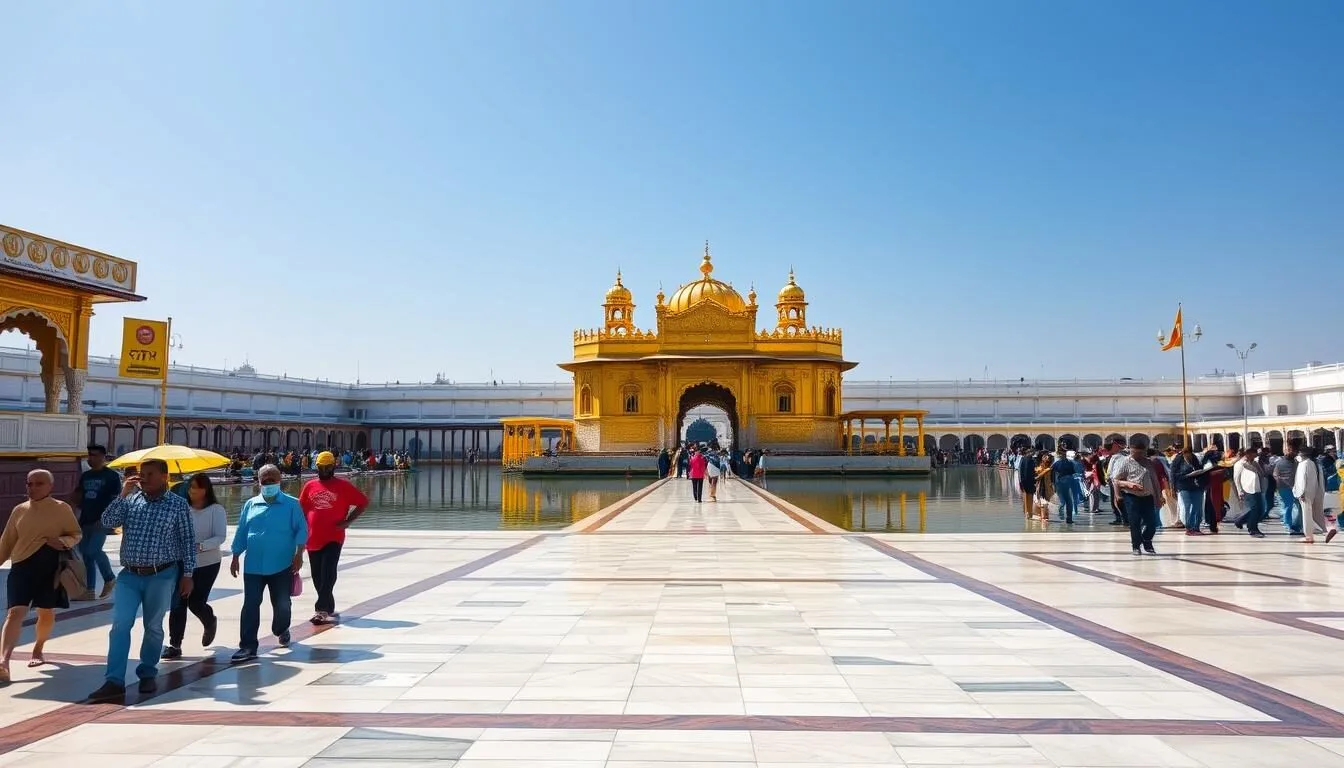 Golden Temple in Amritsar, Punjab with its golden structure reflecting in the sacred pool