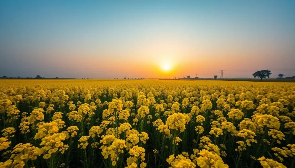 Golden mustard fields of Haryana in full bloom during spring season Golden mustard fields of Haryana in full bloom during spring season