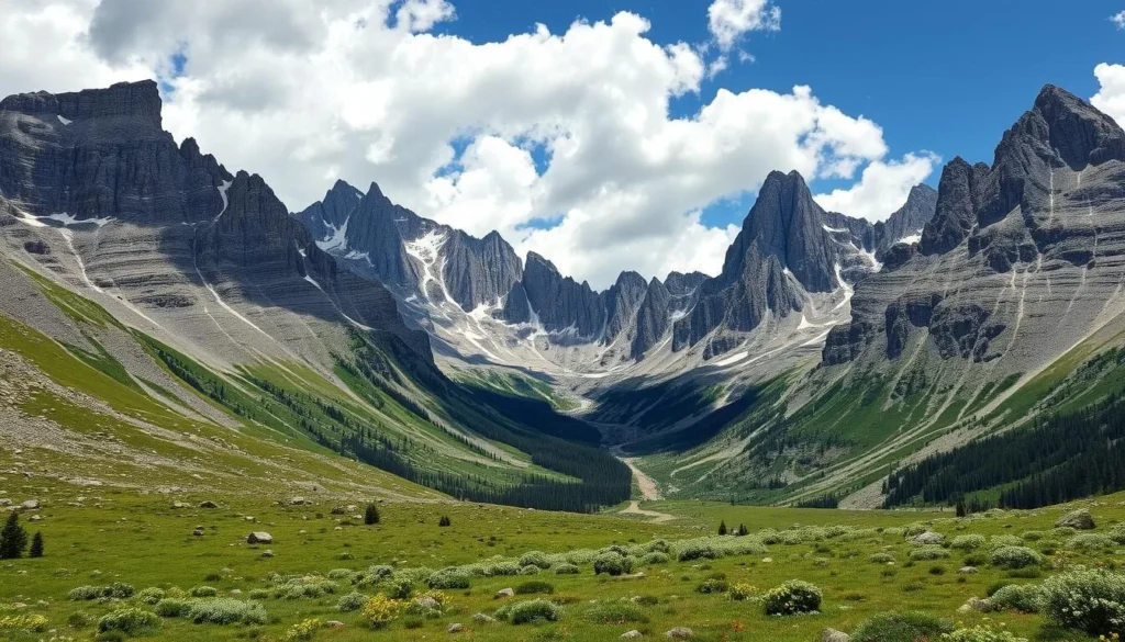 Gore Range mountains near Holy Cross Wilderness with alpine meadow