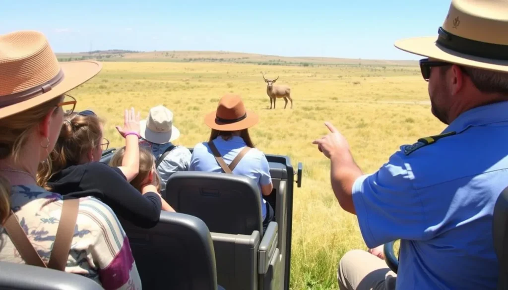 Guided Auto Safari tour at Tule Elk State Natural Reserve with visitors observing wildlife Guided Auto Safari tour at Tule Elk State Natural Reserve with visitors observing wildlife