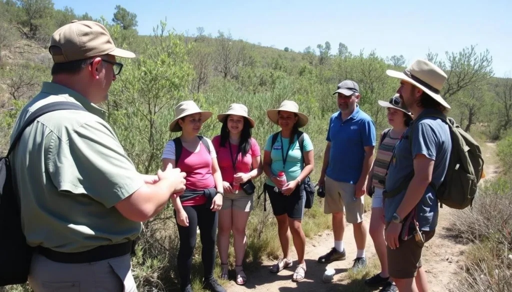 Guided tour group at Tomo-Kahni State Historic Park with park volunteer Guided tour group at Tomo-Kahni State Historic Park with park volunteer