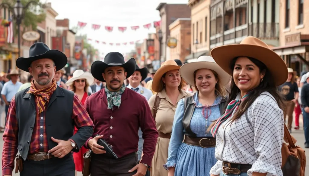 Helldorado Days festival in Tombstone with participants in period costume parading down Allen Street Helldorado Days festival in Tombstone with participants in period costume parading down Allen Street