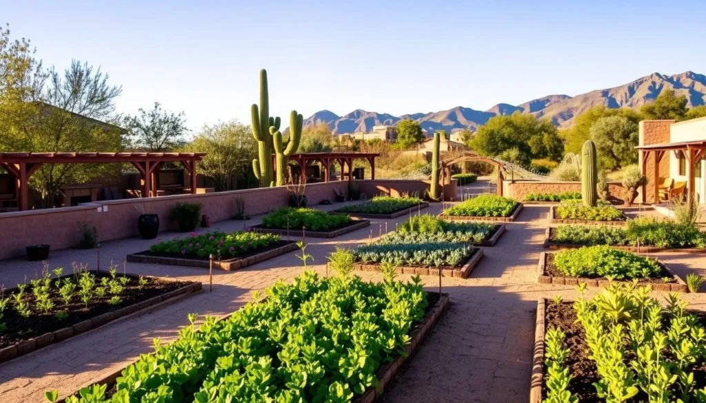 Heritage garden at Tubac Presidio State Historic Park showing traditional crops and techniques