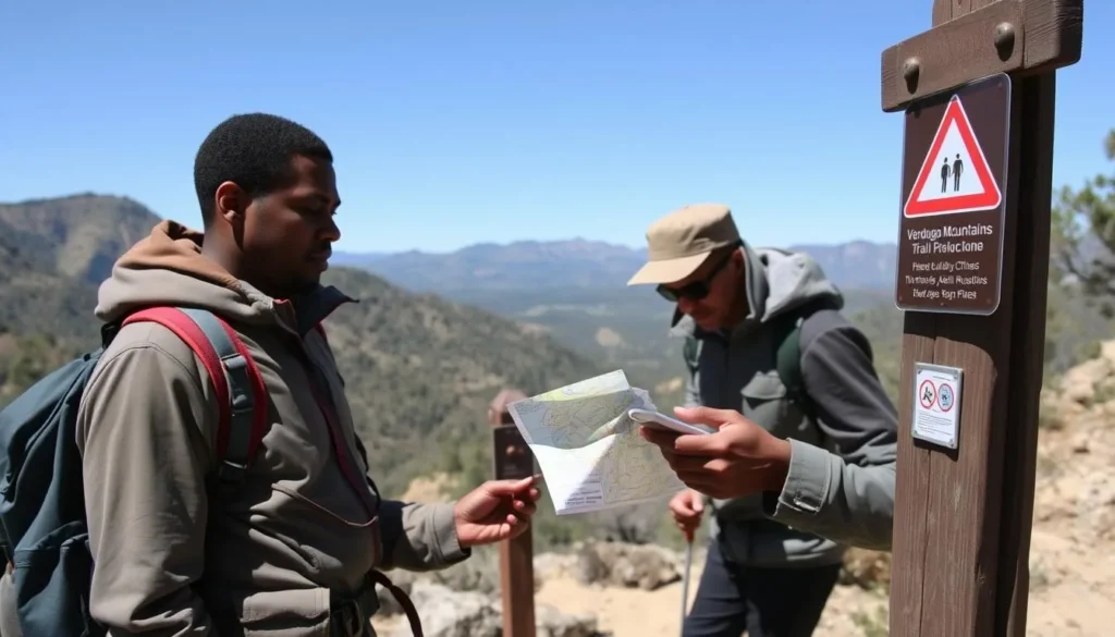 Hiker consulting a trail map at a Verdugo Mountains trailhead Hiker consulting a trail map at a Verdugo Mountains trailhead