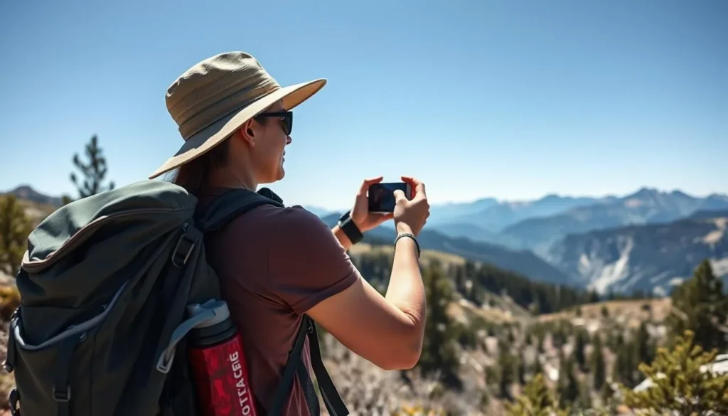 Hiker with backpack and water bottle on Cascade Falls trail