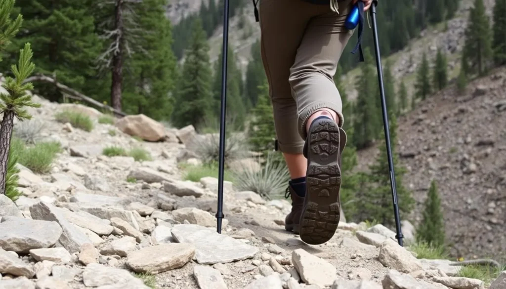 Hiker with proper gear on Bear Creek Trail in Telluride Hiker with proper gear on Bear Creek Trail in Telluride