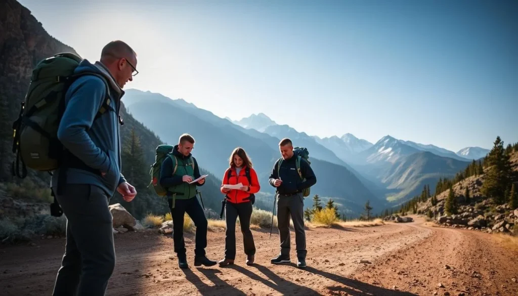 Hikers at a Colorado Trail trailhead with backpacks preparing for their journey