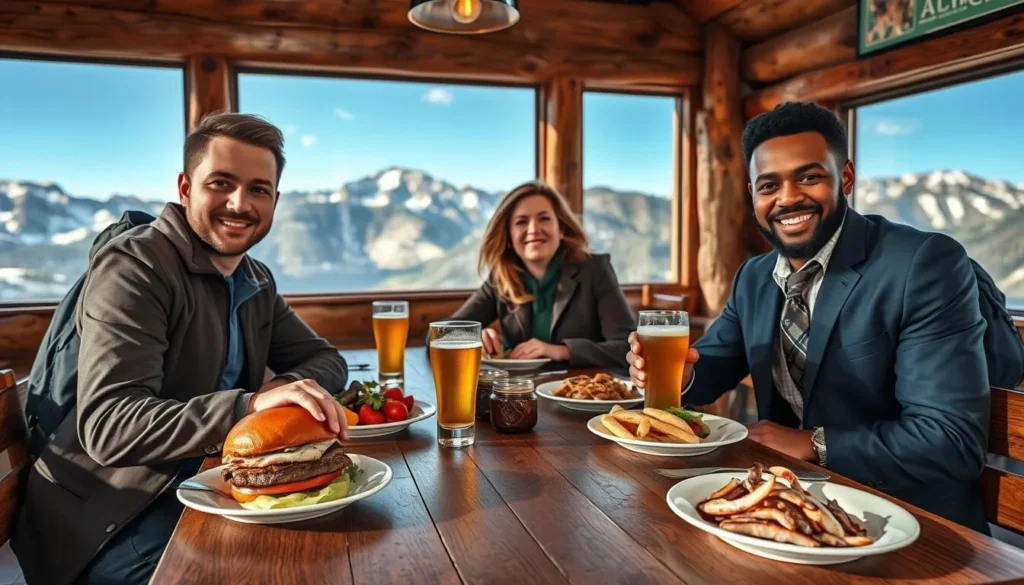 Hikers enjoying local Colorado cuisine at a restaurant near the Continental Divide Trail