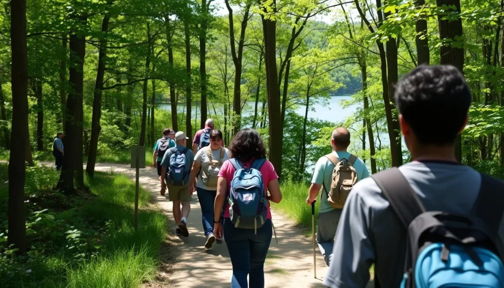 Hikers enjoying the natural scenery at Siloam Springs State Park near Quincy Hikers enjoying the natural scenery at Siloam Springs State Park near Quincy