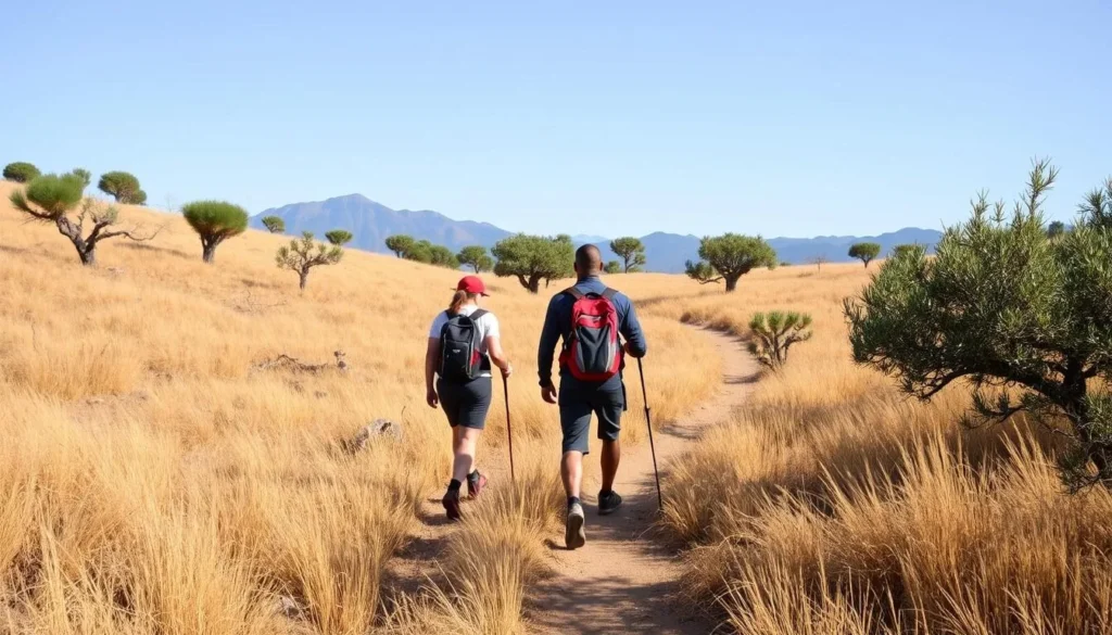 Hikers exploring one of the primitive trails through the diverse landscapes of San Rafael State Natural Area