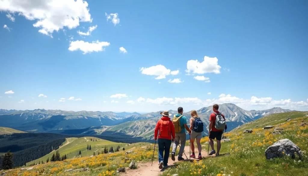 Hikers on Hoosier Pass Loop Trail with panoramic mountain views