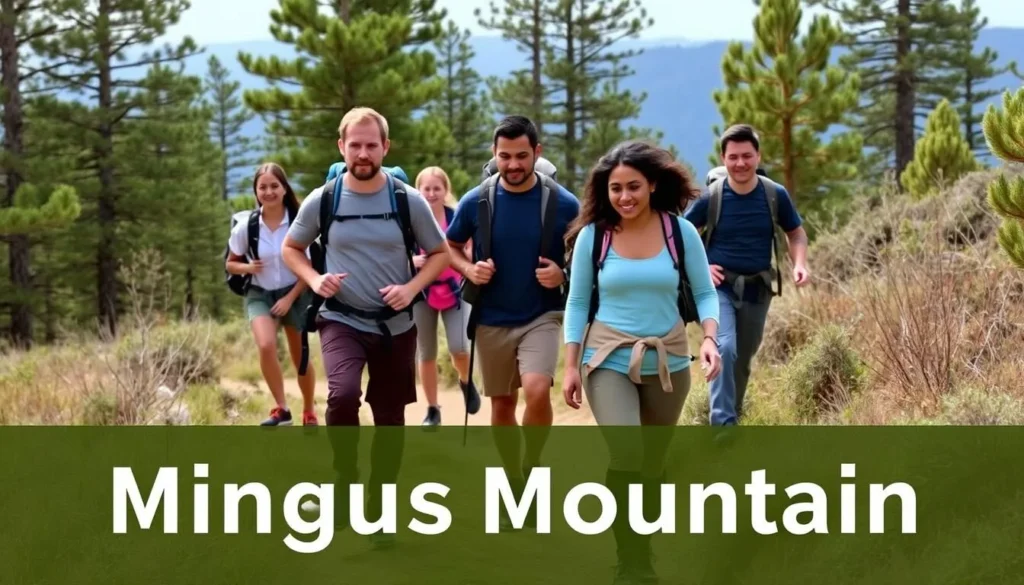 Hikers on Mingus Mountain trail with diverse group enjoying nature