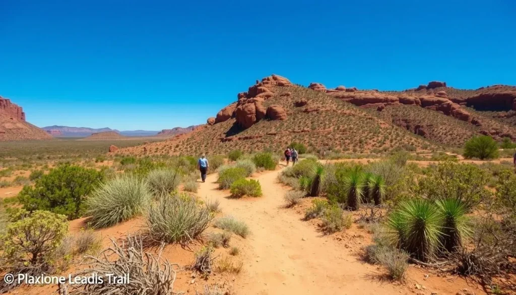 Hikers on Parsons Trail with view of the swimming hole destination