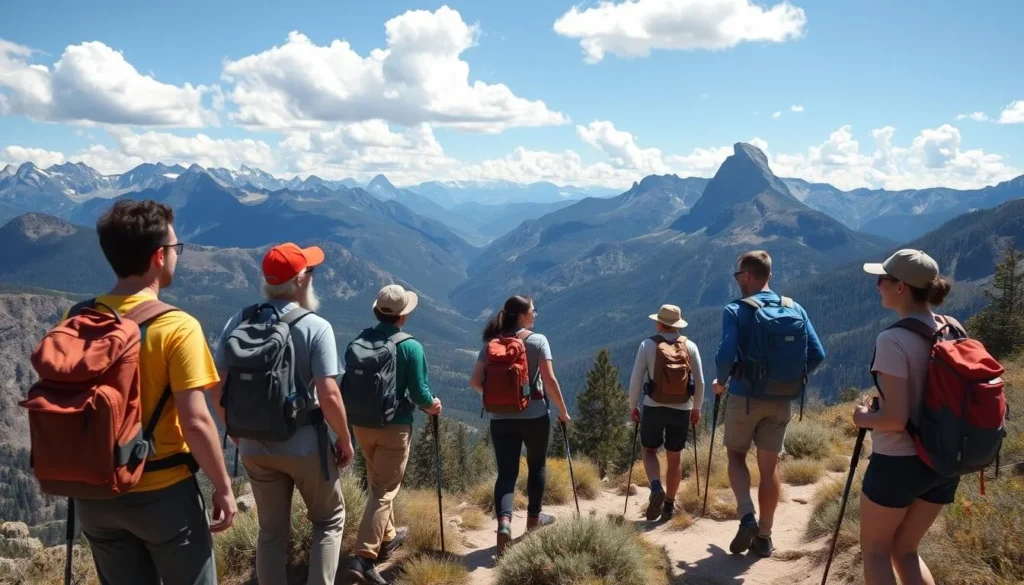Hikers on Perimeter Trail in Ouray with mountain views