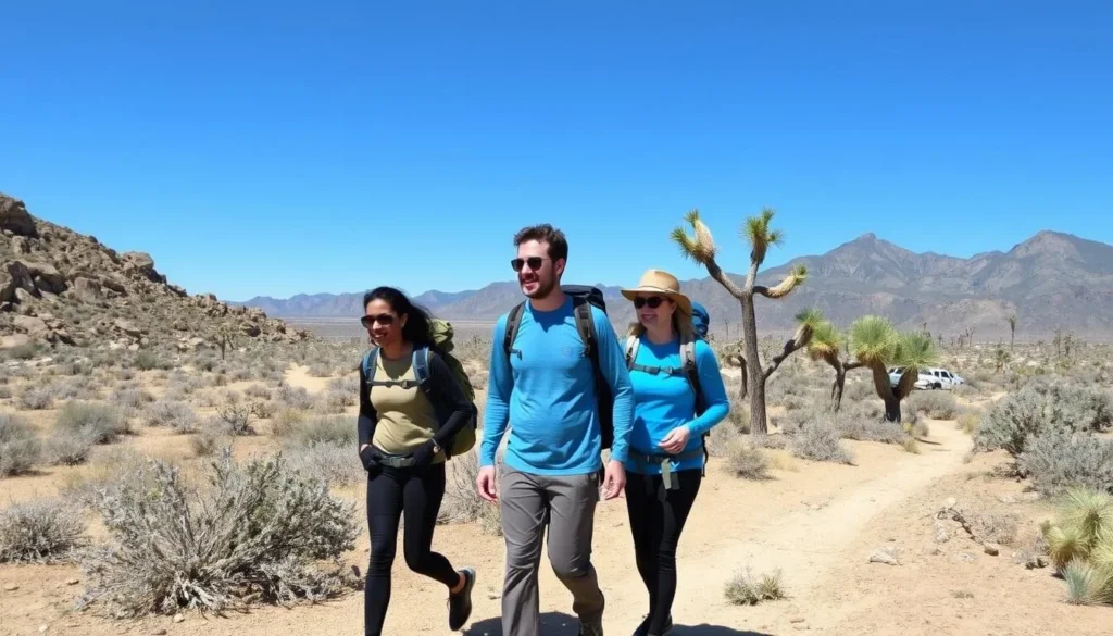 Hikers on a trail in Desert National Wildlife Refuge Nevada Hikers on a trail in Desert National Wildlife Refuge Nevada