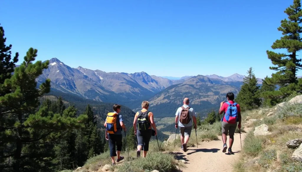 Hikers on a trail near Crestone Peak with mountain views