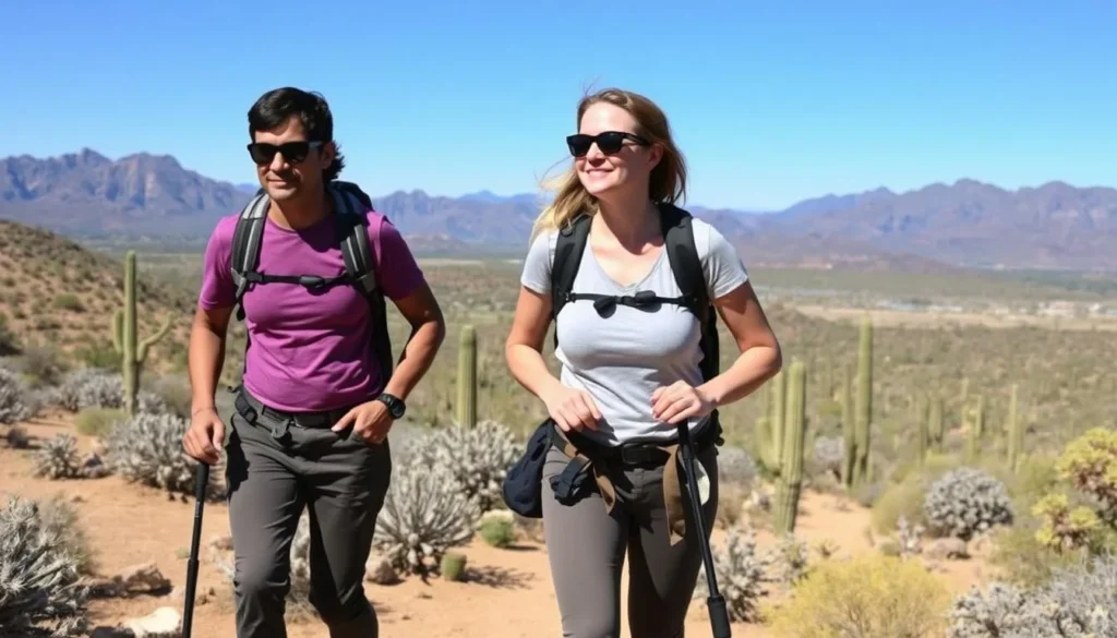Hikers on the Bull Pasture Trail with panoramic desert views