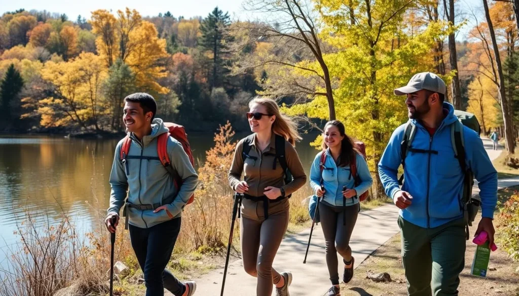 Hikers on the Lakeside Trail at Weldon Springs State Park Illinois