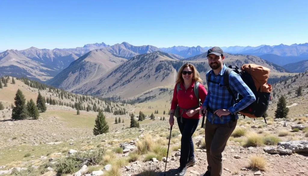Hikers on the Toiyabe Crest Trail with mountain views