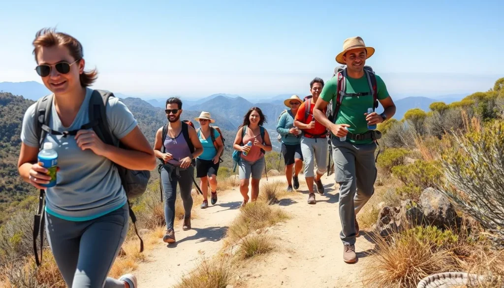Hikers practicing Leave No Trace principles on a Santa Monica Mountains trail