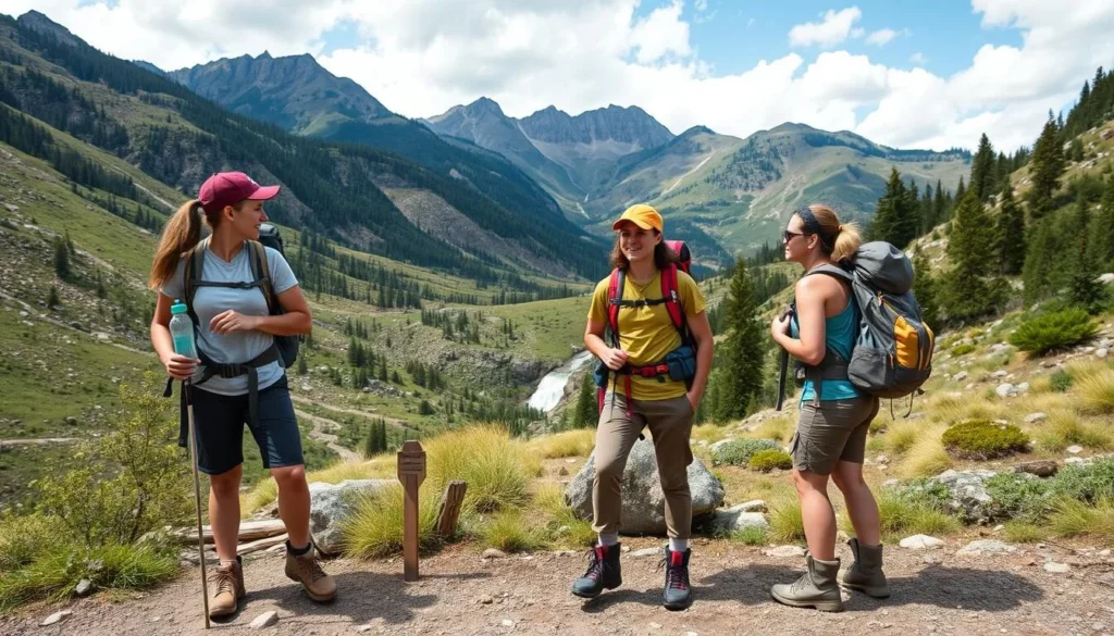 Hikers properly equipped for mountain trails near Ingram Falls