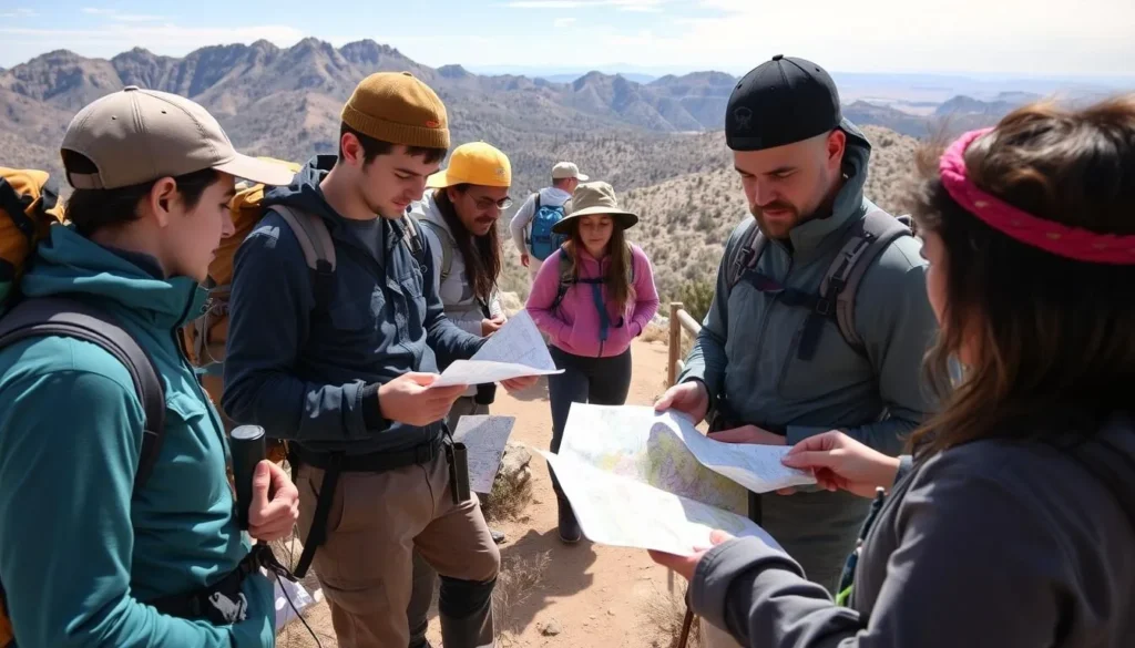 Hikers using maps and navigation tools in Ojito Wilderness
