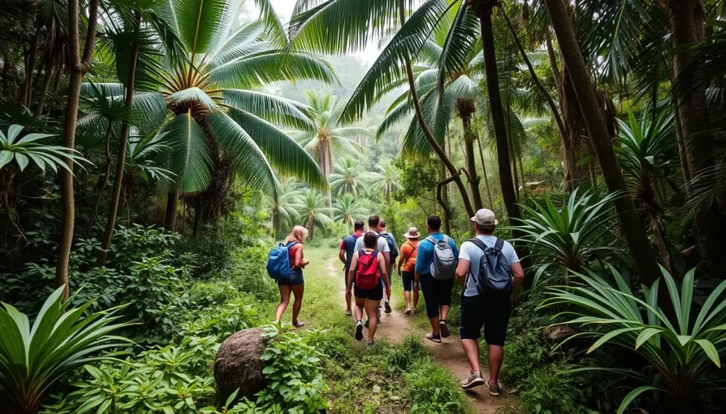 Hiking through the lush tropical forest near Playa Rincon