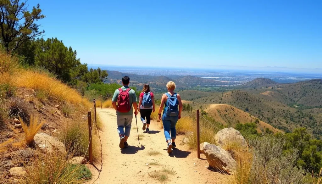 Hiking trail at Will Rogers State Historic Park with hikers enjoying the path