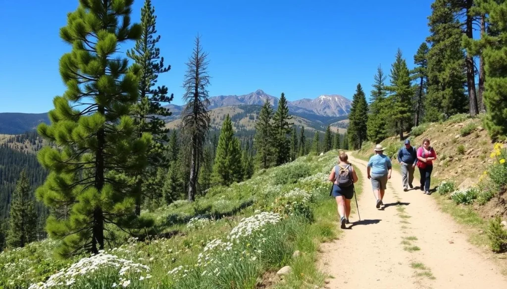 Hiking trail in San Isabel National Forest with Spanish Peaks visible in the background