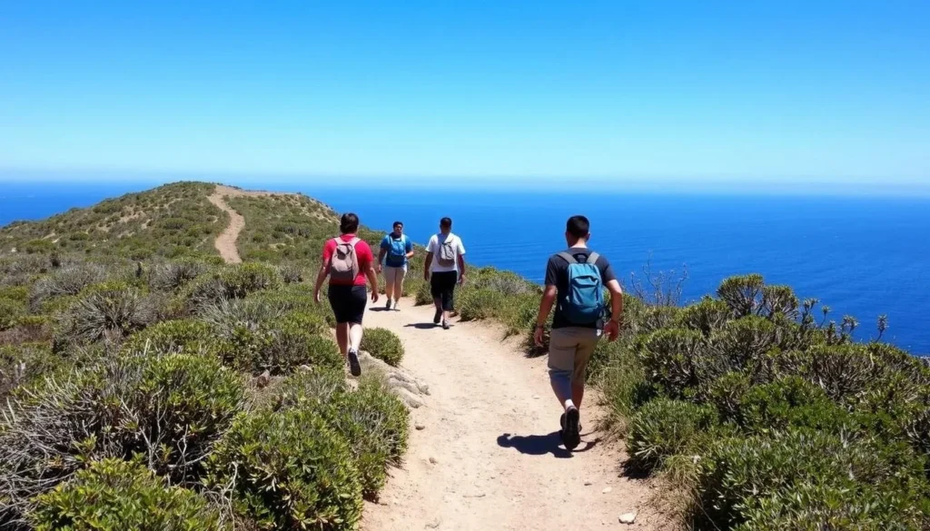 Hiking trail on San Nicolas Island California with visitors enjoying outdoor things to do Hiking trail on San Nicolas Island California with visitors enjoying outdoor things to do