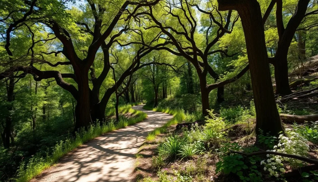 Hiking trail through riparian forest at Woodson Bridge State Recreation Area