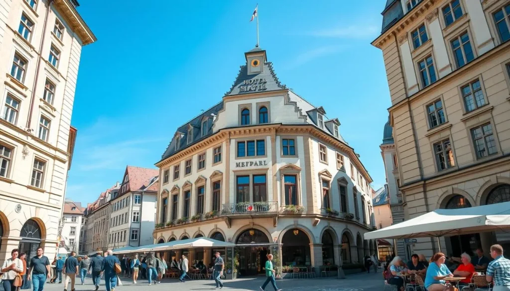 Historic Hotel Elephant on Weimar's market square with outdoor seating area