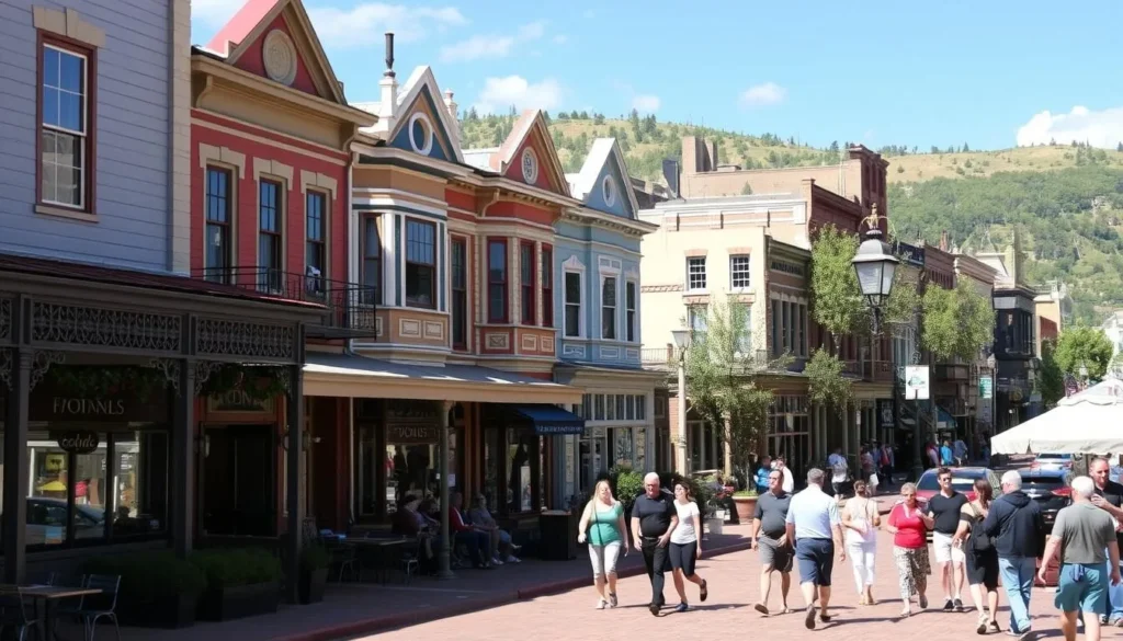Historic Old Town Fort Collins with colorful buildings and outdoor dining near Horsetooth Falls Colorado